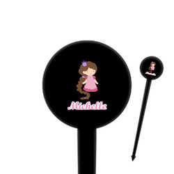 Princess Print 4" Round Plastic Food Picks - Black - Double Sided (Personalized)