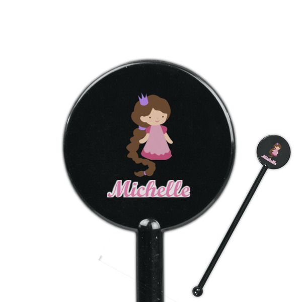 Custom Princess Print 5.5" Round Plastic Stir Sticks - Black - Single Sided (Personalized)