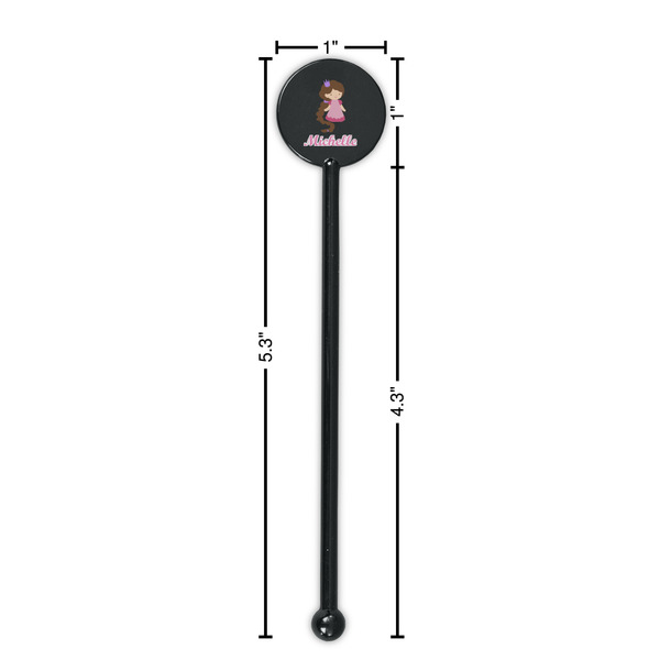 Princess Print Black Plastic 5.5" Stir Stick - Round - Dimensions