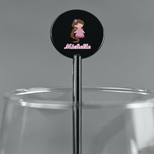 Princess Print Black Plastic 5.5" Stir Stick - Round - Main