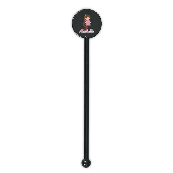 Princess Print Black Plastic 5.5" Stir Stick - Round - Single Stick