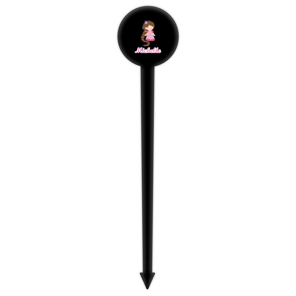 Princess Print Black Plastic 6" Food Pick - Round - Single Pick