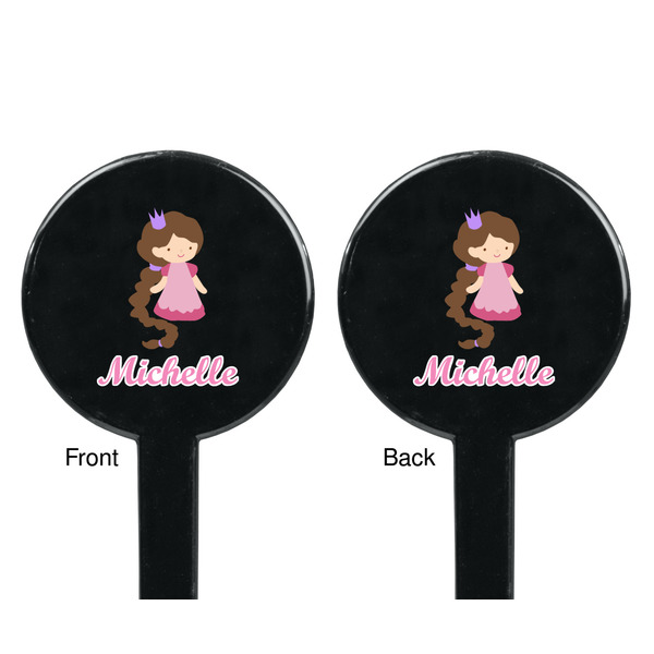 Princess Print Black Plastic 7" Stir Stick - Double Sided - Round - Front & Back
