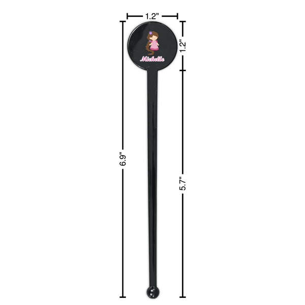Princess Print Black Plastic 7" Stir Stick - Round - Dimensions
