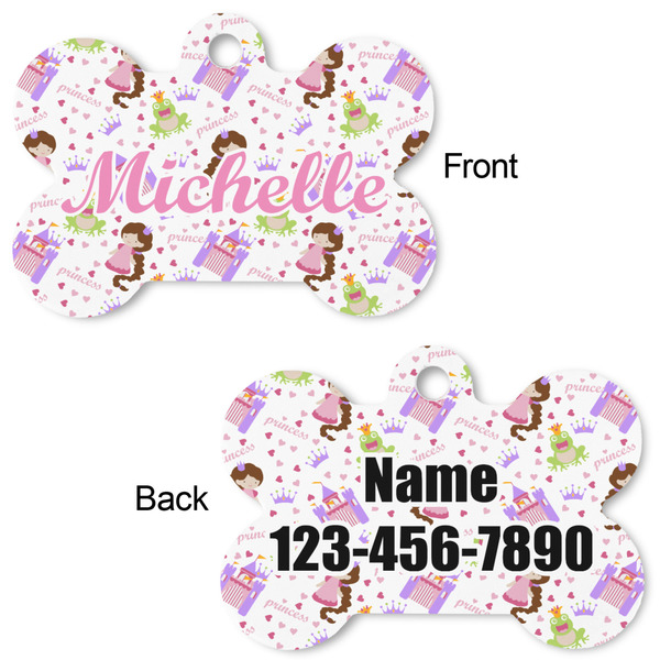 Princess Print Bone Shaped Dog Tag - Front & Back