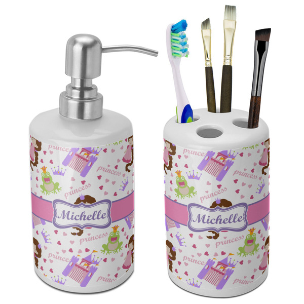 Custom Princess Print Ceramic Bathroom Accessories Set (Personalized)