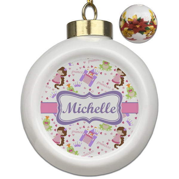 Custom Princess Print Ceramic Ball Ornaments - Poinsettia Garland (Personalized)