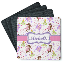 Princess Print Square Rubber Backed Coasters - Set of 4 (Personalized)