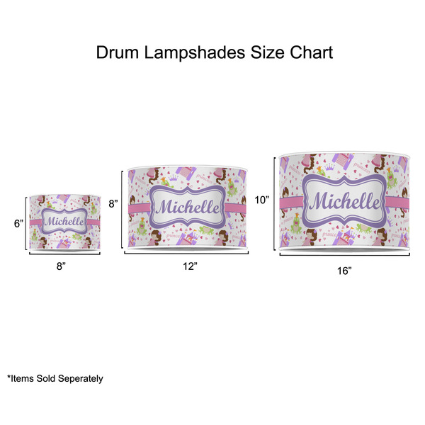 Princess Print Drum Lampshades - Sizing Chart