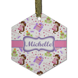 Princess Print Flat Glass Ornament - Hexagon w/ Name or Text