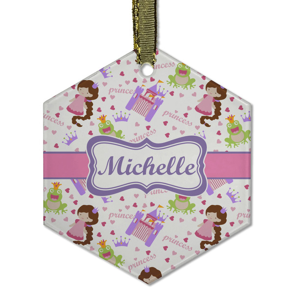 Custom Princess Print Flat Glass Ornament - Hexagon w/ Name or Text