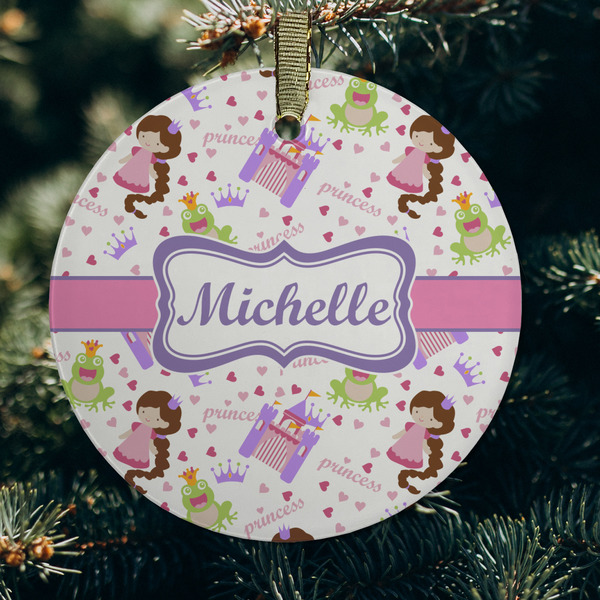 Princess Print Frosted Glass Ornament - Round (Lifestyle)