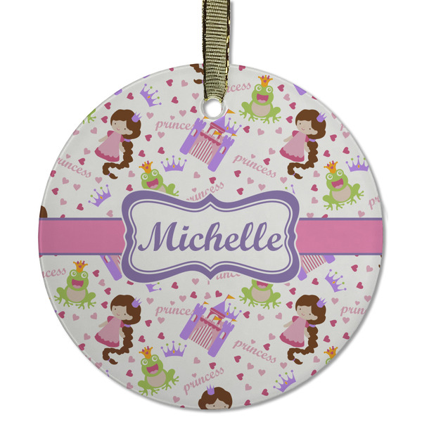 Custom Princess Print Flat Glass Ornament - Round w/ Name or Text