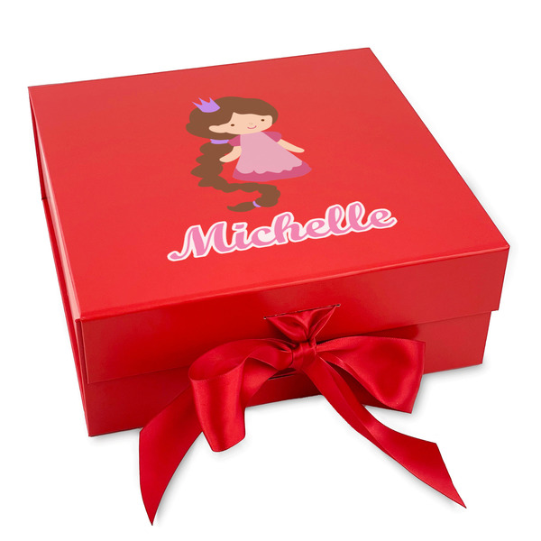 Custom Princess Print Gift Box with Magnetic Lid - Red (Personalized)