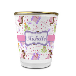 Princess Print Glass Shot Glass - 1.5 oz - with Gold Rim - Set of 4 (Personalized)