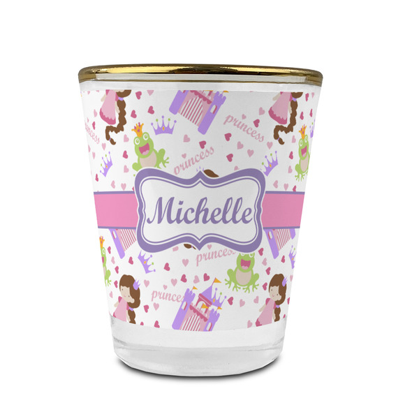 Princess Print Glass Shot Glass - With gold rim - FRONT