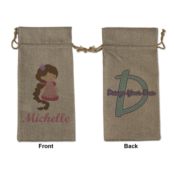Custom Princess Print Large Burlap Gift Bag - Front & Back (Personalized)