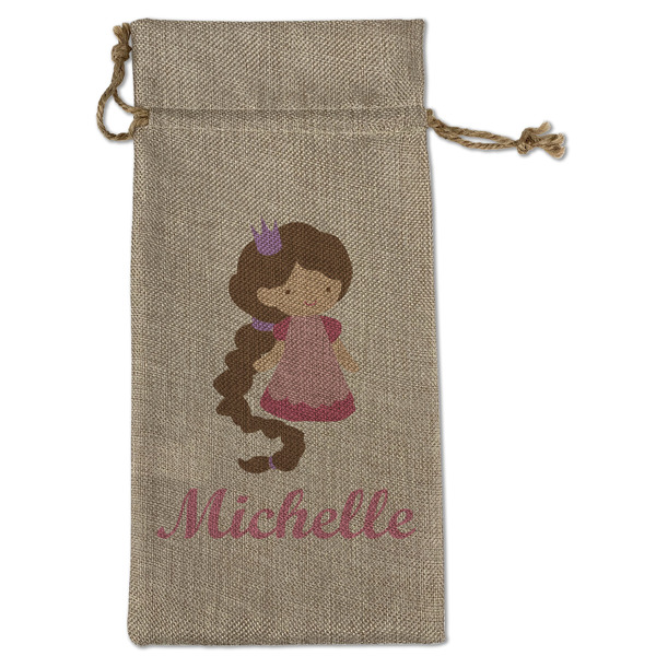 Custom Princess Print Large Burlap Gift Bag - Front (Personalized)