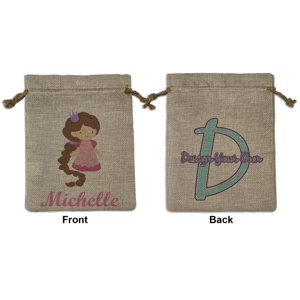 Custom Princess Print Medium Burlap Gift Bag - Front & Back (Personalized)