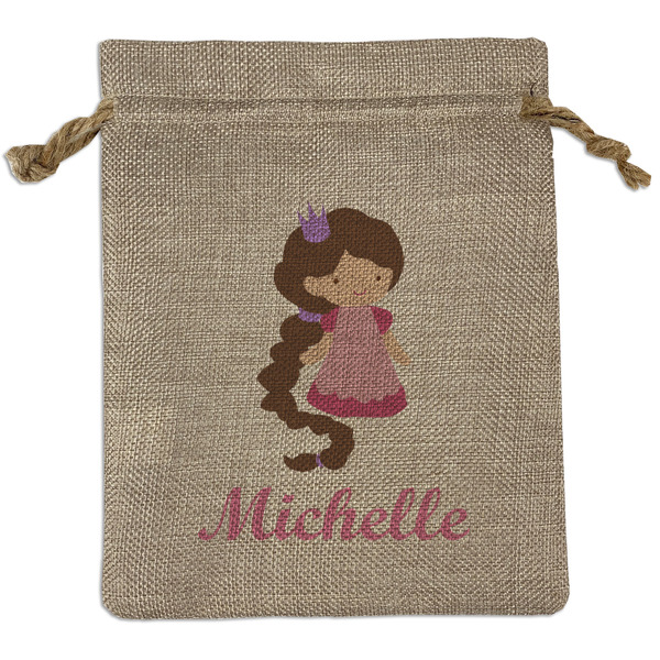 Custom Princess Print Medium Burlap Gift Bag - Front (Personalized)