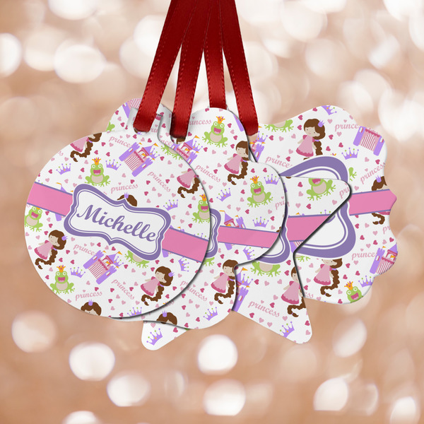 Custom Princess Print Metal Ornaments - Double Sided w/ Name or Text