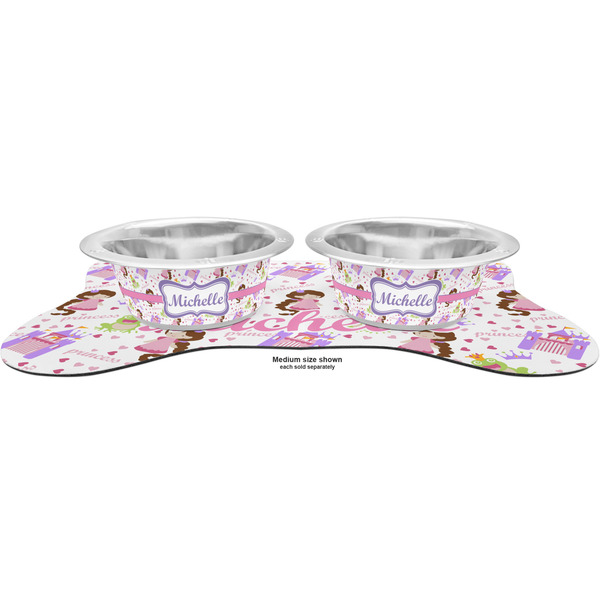 Princess Print Metal Pet Bowls - On Dog Bone Shaped Mat