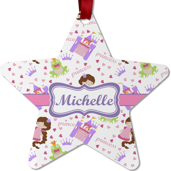 Custom Princess Print Metal Star Ornament - Double Sided w/ Name or Text