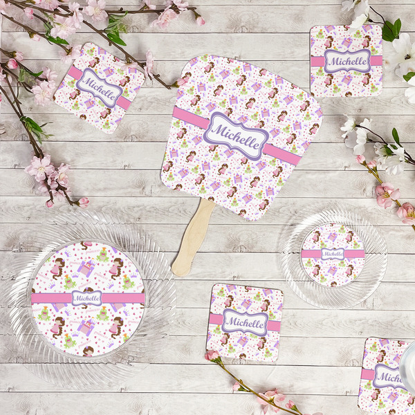 Princess Print Party Supplies Combination Image - All items - Plates, Coasters, Fans