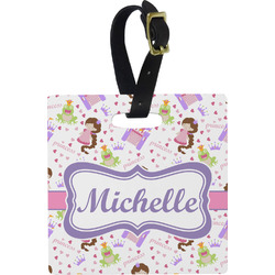 Princess Print Plastic Luggage Tag - Square w/ Name or Text