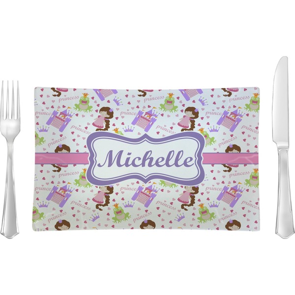 Custom Princess Print Rectangular Glass Lunch / Dinner Plate - Single or Set (Personalized)