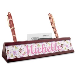 Princess Print Red Mahogany Nameplate with Business Card Holder (Personalized)