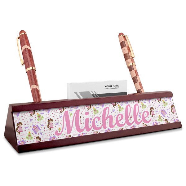 Custom Princess Print Red Mahogany Nameplate with Business Card Holder (Personalized)
