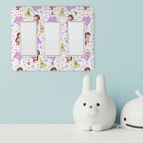 Princess Print Rocker Light Switch Covers - Triple - IN CONTEXT