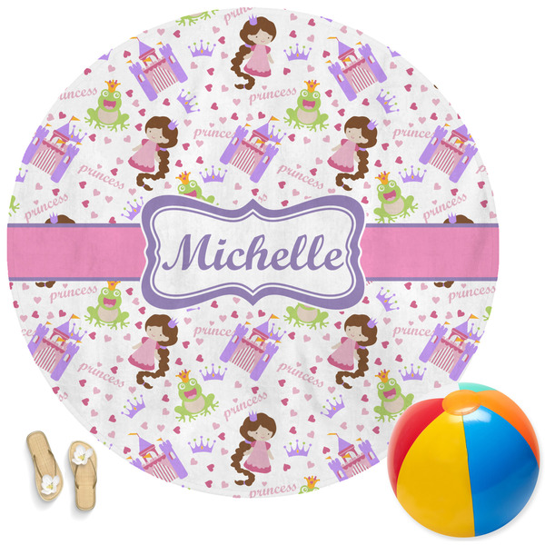 Custom Princess Print Round Beach Towel (Personalized)