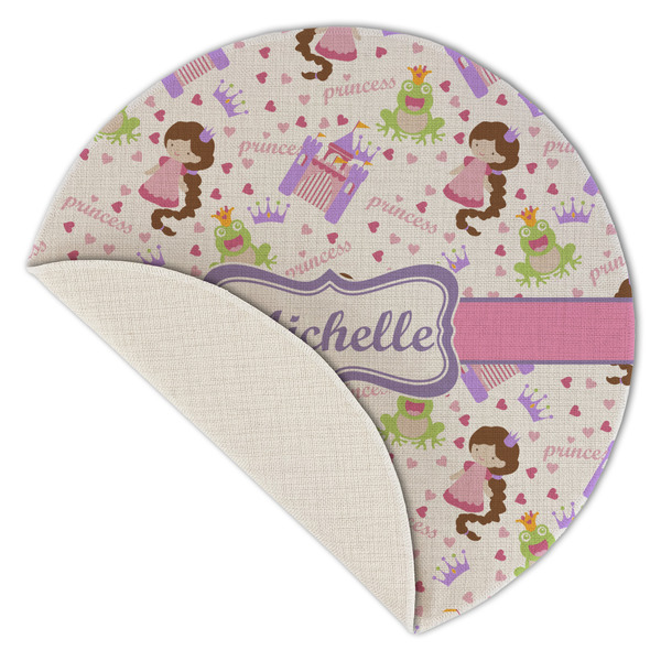 Princess Print Round Linen Placemats - Front (folded corner single sided)