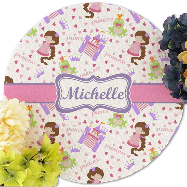 Princess Print Round Linen Placemats - Front (w flowers)