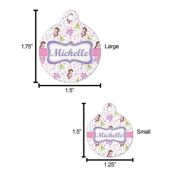 Princess Print Round Pet ID Tag - Large - Comparison Scale
