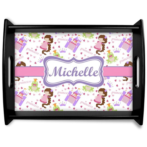 Custom Princess Print Black Wooden Tray - Large (Personalized)