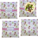 Princess Print Set of 4 Glass Square Lunch / Dinner Plate 9.5" (Personalized)