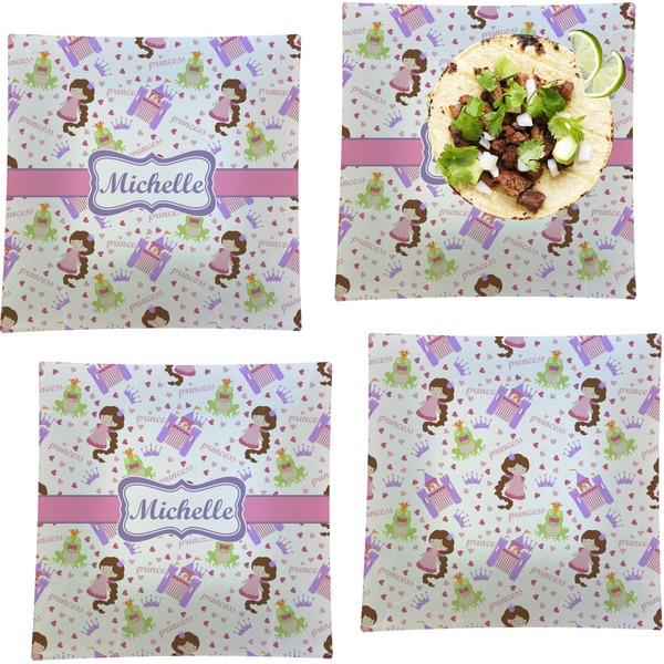 Custom Princess Print Set of 4 Glass Square Lunch / Dinner Plate 9.5" (Personalized)