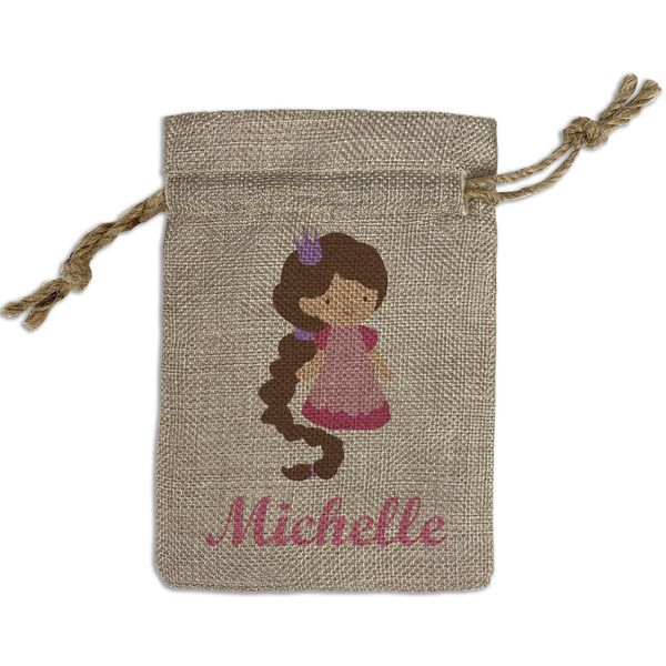 Custom Princess Print Small Burlap Gift Bag - Front (Personalized)