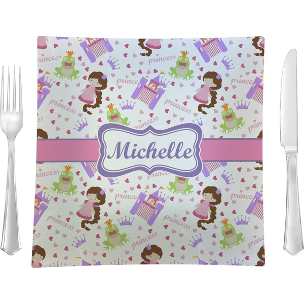 Custom Princess Print 9.5" Glass Square Lunch / Dinner Plate- Single or Set of 4 (Personalized)