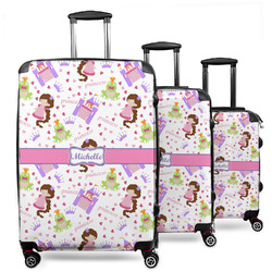 Princess Print 3 Piece Luggage Set - 20" Carry On, 24" Medium Checked, 28" Large Checked (Personalized)