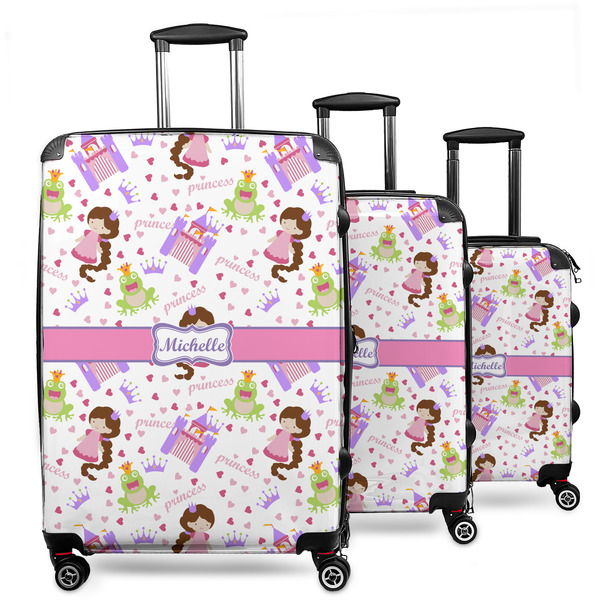 Custom Princess Print 3 Piece Luggage Set - 20" Carry On, 24" Medium Checked, 28" Large Checked (Personalized)