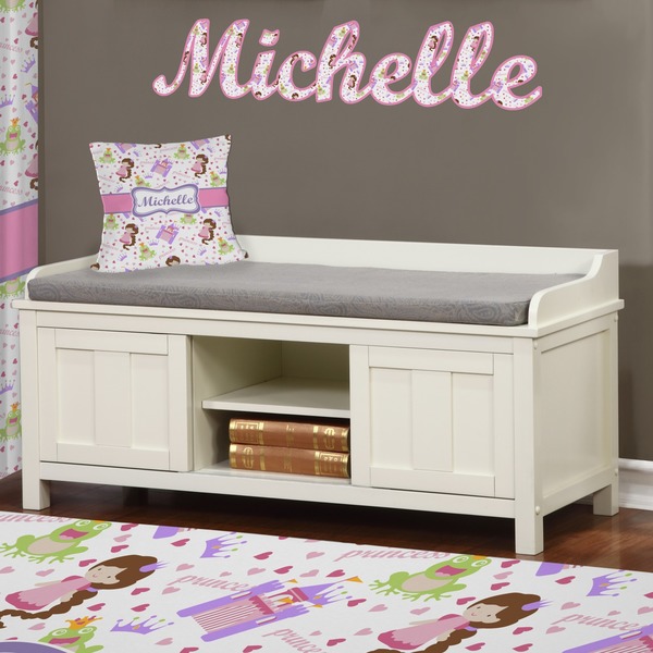 Princess Print Wall Name Decal Above Storage bench