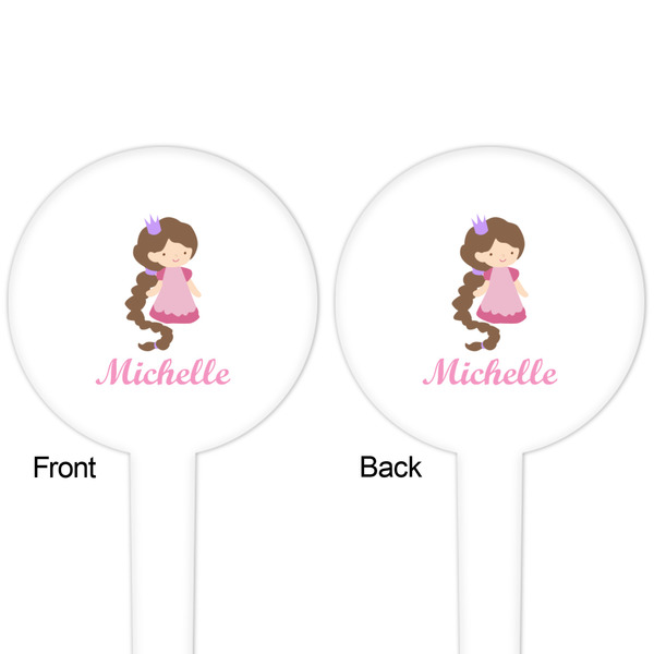Princess Print White Plastic 4" Food Pick - Round - Double Sided - Front & Back