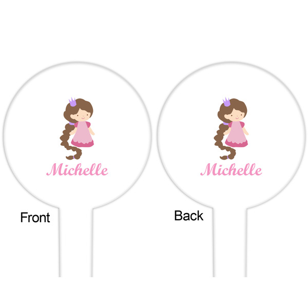 Princess Print White Plastic 6" Food Pick - Round - Double Sided - Front & Back