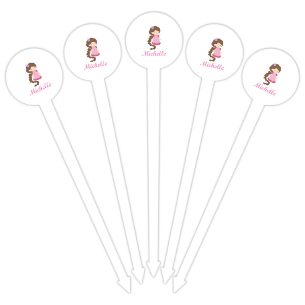 Princess Print White Plastic 6" Food Pick - Round - Fan View