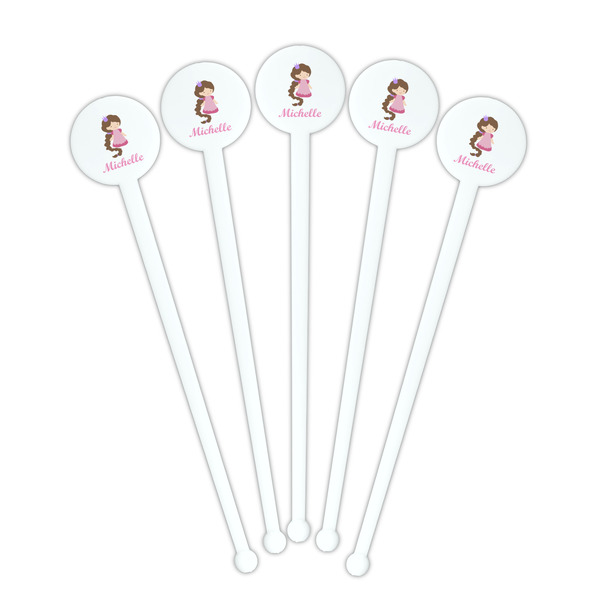 Princess Print White Plastic 7" Stir Stick - Round - Fan View