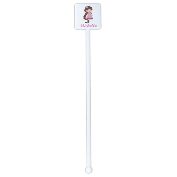 Princess Print White Plastic Stir Stick - Single Sided - Square - Single Stick